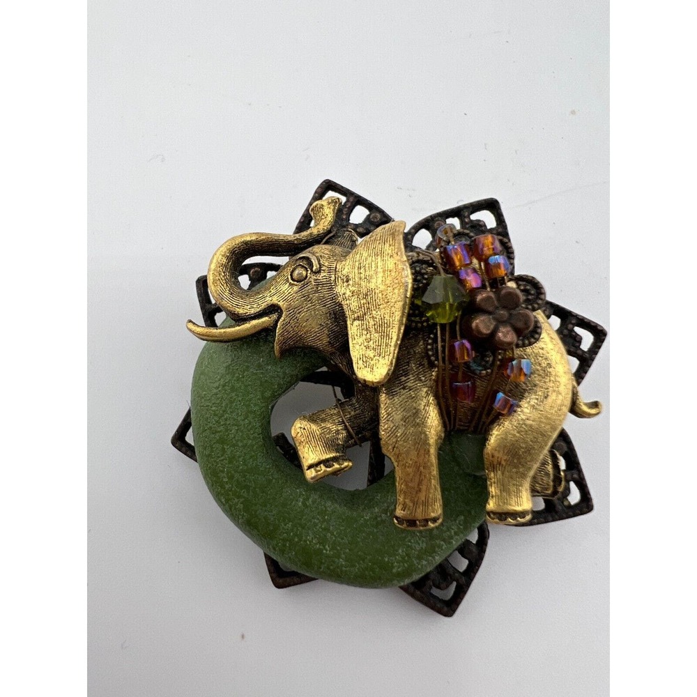 Vintage Cara Stimmel Designer Signed Happy Elephant Beaded Brooch‎ Pin